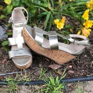 Gold tone gladiator style platform sandals